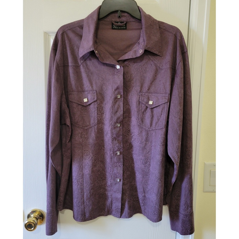 Outback Trading Co Western Shirt XXL Purple Floral Longsleeve Snap Front Cowgirl